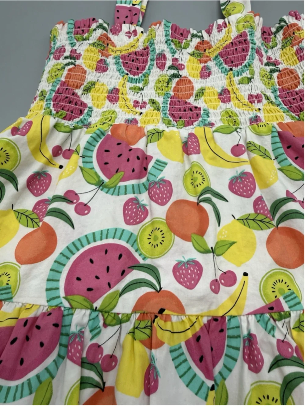 Gymboree Girls 8 Sleeveless Fruit Print Sundress 100% Cotton Ruffle Smocked Knee